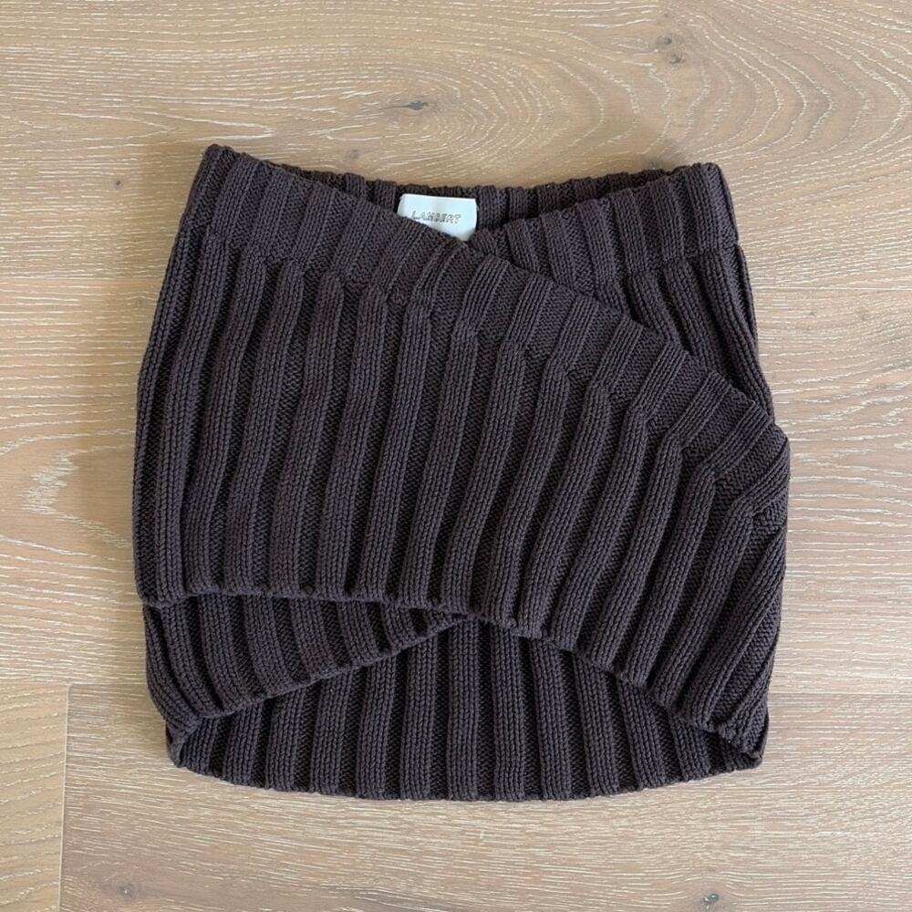Lambert Knit Mini Skirt Ribbed Crossover Size L Brown
